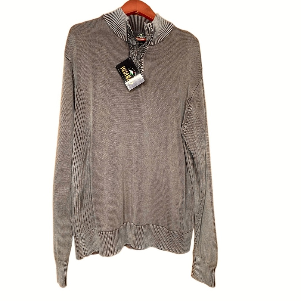 RedHead Sweater Mens Large 4 Button Mock Neck Brown NEW